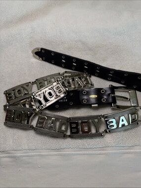 Bad Boy Black Leather and Silver Tone Men’s Belt